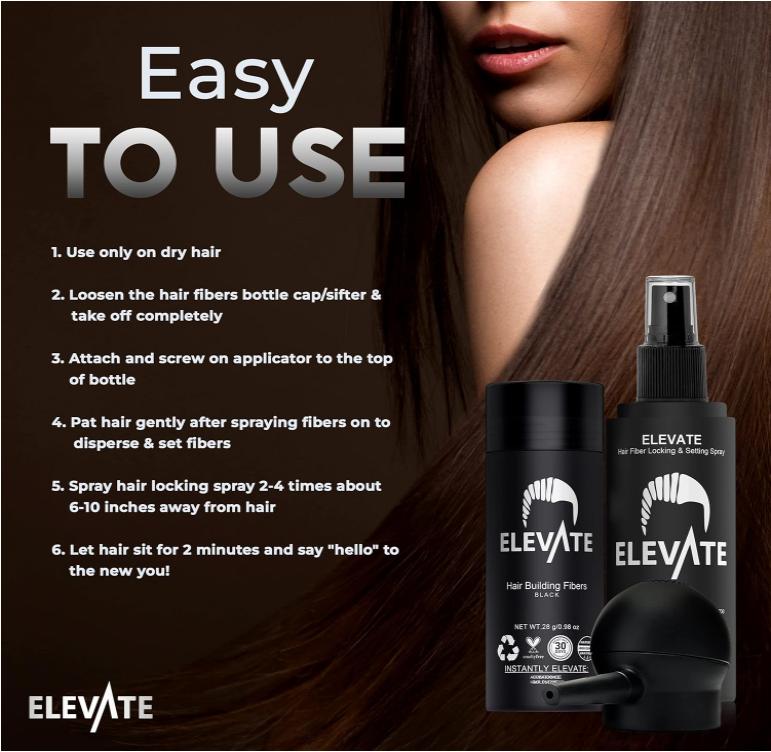 ELEVATE Hair Perfecting 3-in-1 Kit Set Includes Natural Hair Thickening Fibers & Spray Applicator