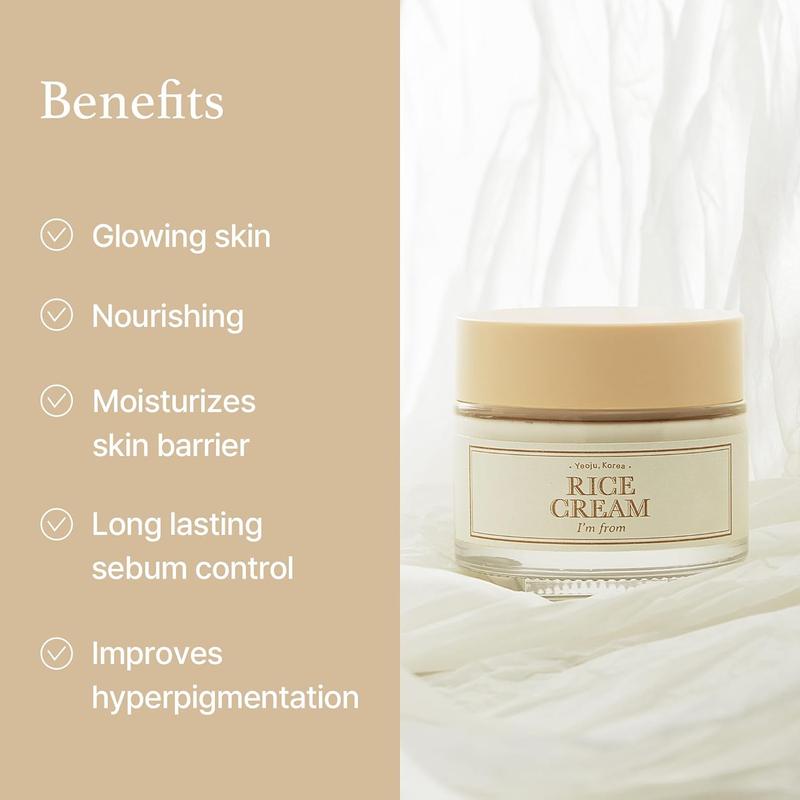 [I'm From Official Shop] Rice Cream 1.69 Ounce, 41% Rice Bran Essence with Ceramide, Glowing Look, Improves Moisture Skin Barrier, Nourishes Deeply, Soothing to Even Out Skin Tone, K Beauty Moisturizer Organic Skincare Moisturizing Vegan Korea Skin Repair