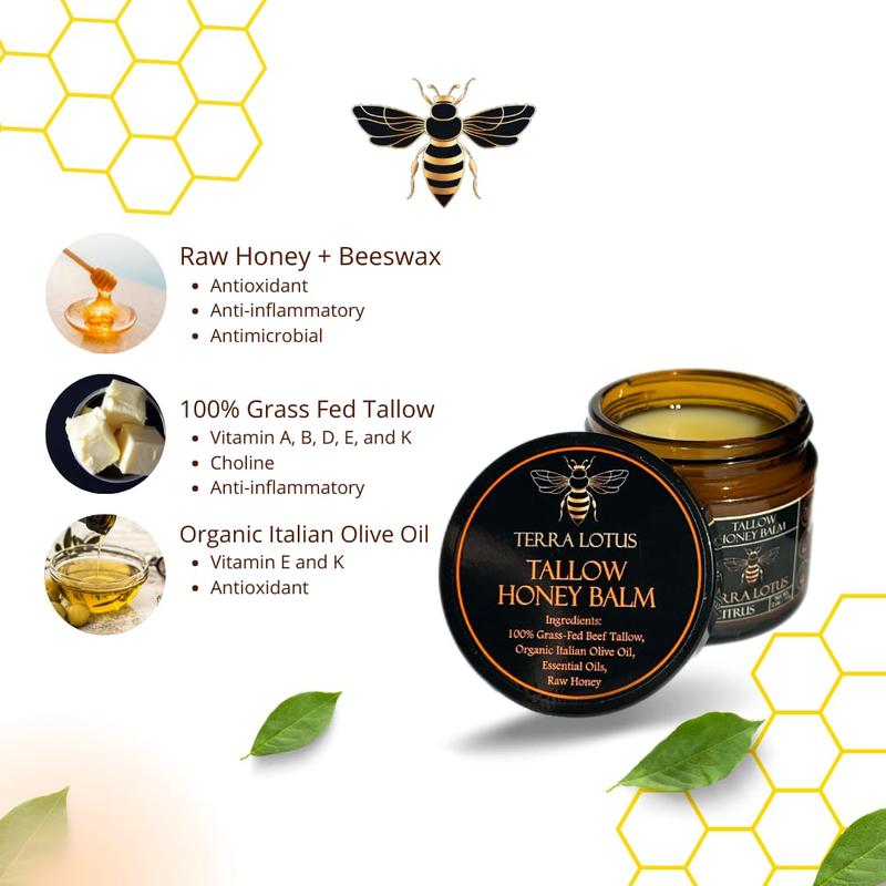 Organic Grass-Fed Beef Tallow Balm with Raw Honey - Nourishing Cream for Soft, Radiant Skin - Handmade All-Natural Moisturizer - 2 oz Skincare