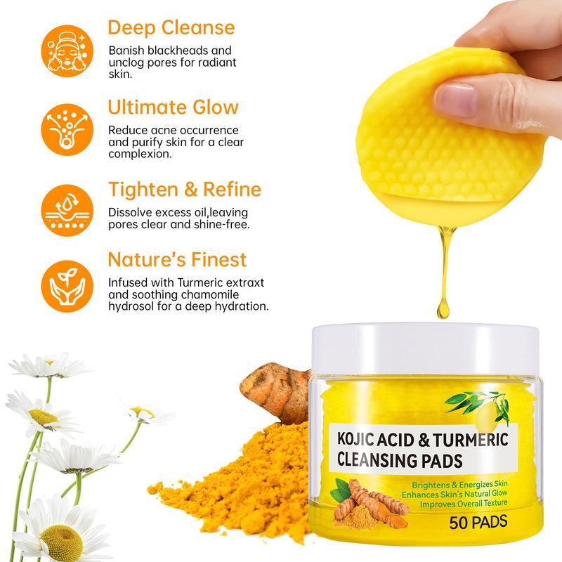 Turmeric Cleansing Pads, 1 Count 2 Counts Kojic Acid & Turmeric Cleansing Pads for Face and Body, Skin Care Kit for Women & Men, Skincare Products, Christmas Gift