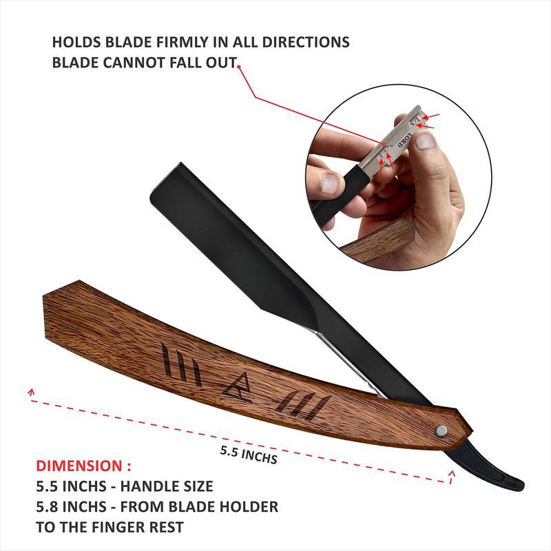 Straight Razor | Professional Barber Rose Wooden Razor with Black blade holder for men with 100 Single Edge Blades │slide-out design