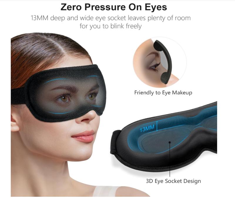 Blackout Sleep Eye Mask for Women Men, Zero Eye Pressure Sleeping Mask - Ergonomic Design 3D Cutout Eye Movement