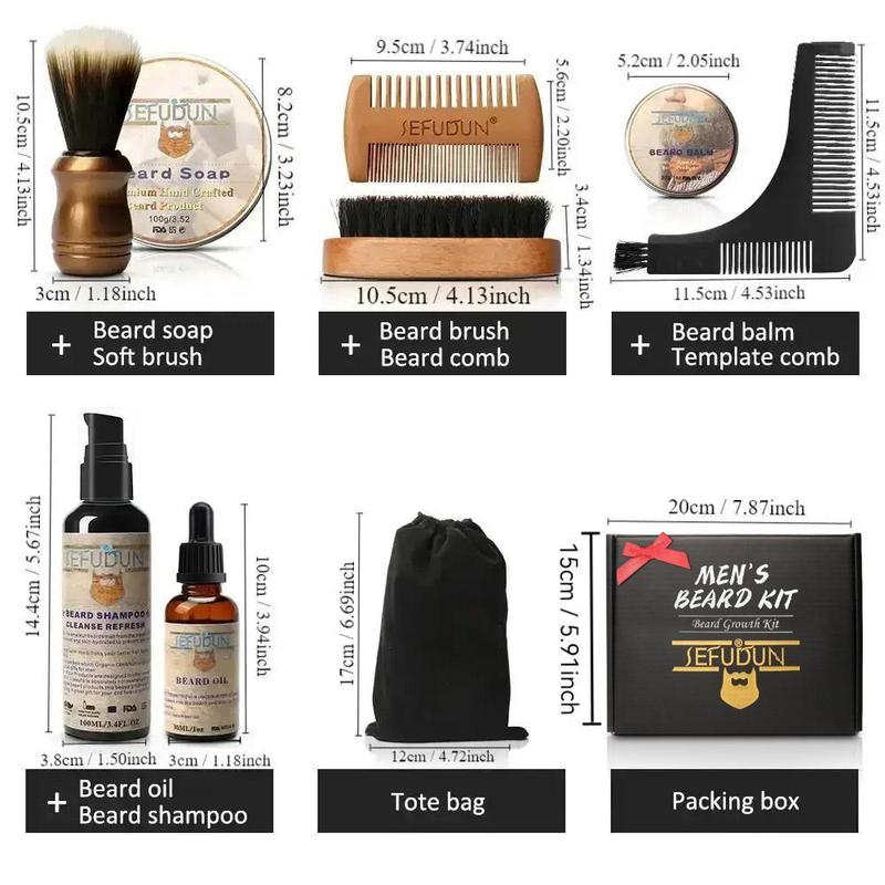 Christmas Men's Beard Care Holiday Gift Set, 10pcs set Beard Balm, Beard Oil, Beard Soap, Beard Wash, Scissors, Double-sided Wooden Comb, Styling Comb, Foam Brush, Brush, Sack, Beard Care Cleaning and Styling Tools Set, Christmas Father Boyfriend Gift