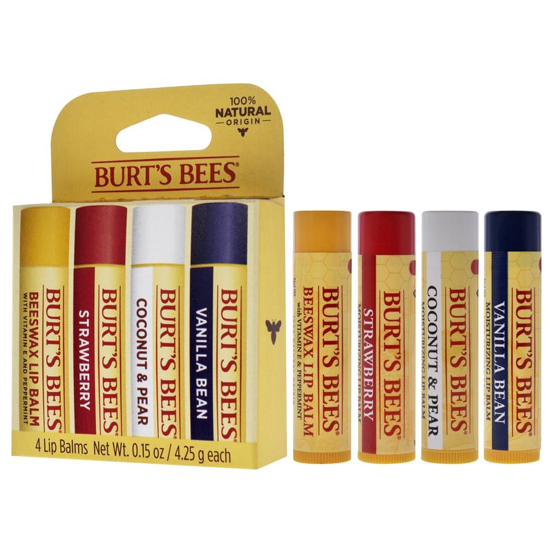 Best Of Burts Moisturizing Lip Balm Set by Burts Bees for Unisex - 4 Pc 0.15oz Lip Balm Beeswax, 0.15