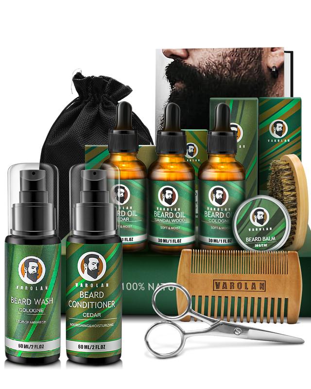 Gifts for Men, Beard Care Kit with Beard Oil Balm Conditioner Wash Brush Comb Scissor, Stocking Stuffers for Men Birthday Christmas Gifts for Boyfriend Brother Dad Husband Hair Care