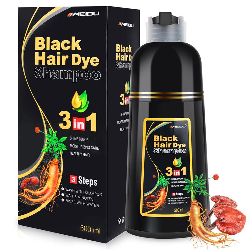 MEIDU 3 in 1 Hair Dye Shampoo-Contains Ginseng Extract,Can cover gray hairs,Herbal Ingredients,Plant Haircare,black hairdye