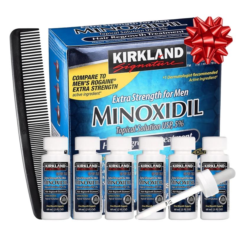 Kirkland Signature Minoxidil Liquid Extra Strength Hair Loss Regrowth Treatment for Men, 5% Topical Solution for Hair Growth with Premium Hair Brush