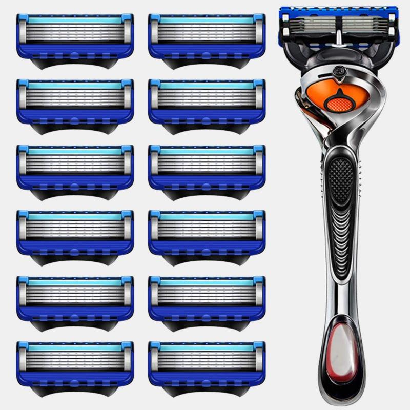 Christmas Men's 5 Layer Blade Razor, 13pcs set Manual Shaving Razor with Razor Blades, Smoothing Beard Shaver, Great for Men Barbershop Salon Home Use