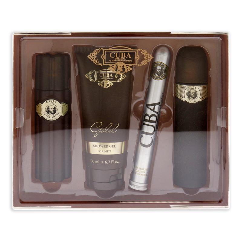 Cuba Gold by Cuba for Men - 4 Pc Gift Set 3.3oz EDT Spray, 1.17oz EDT Spray, 3.3oz After Shave, 6.7oz