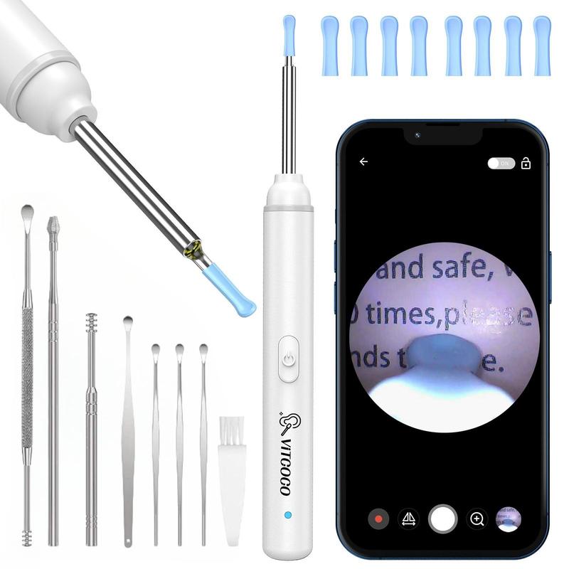 Earwax Cleaning Tool with Camera, Equipped with 6 LED Lights, 3mm Lens Diameter, and 7 Replaceable Silicone Ear Spoons, Compatible with iPhone, iPad, and Android Systems, Christmas Gift