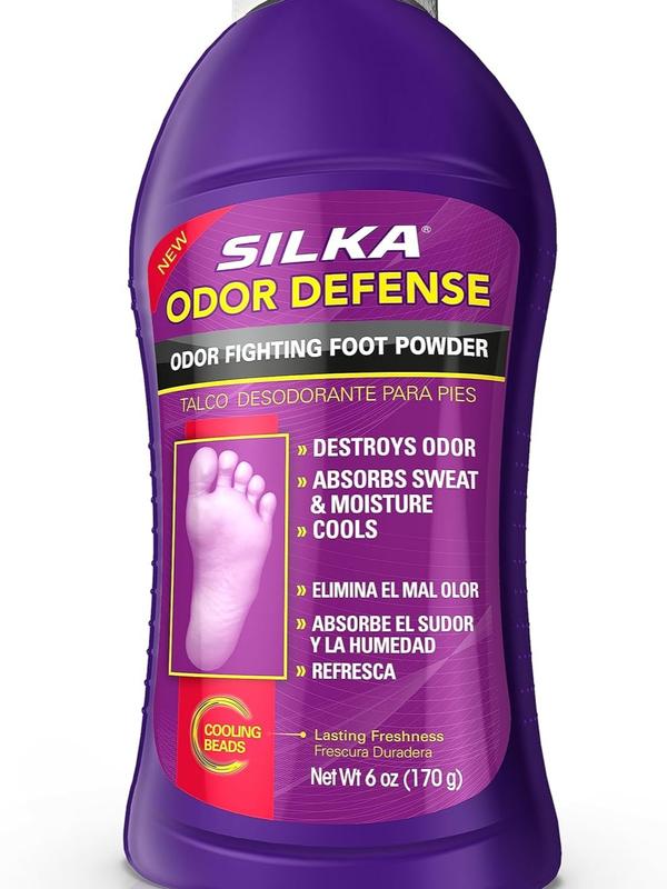 SILKA Odor Fighting Foot Powder & Shoe Deodorizer with Corn Starch Powder, Talc & Cooling Beads - 6 Oz - Footwear, Comfort