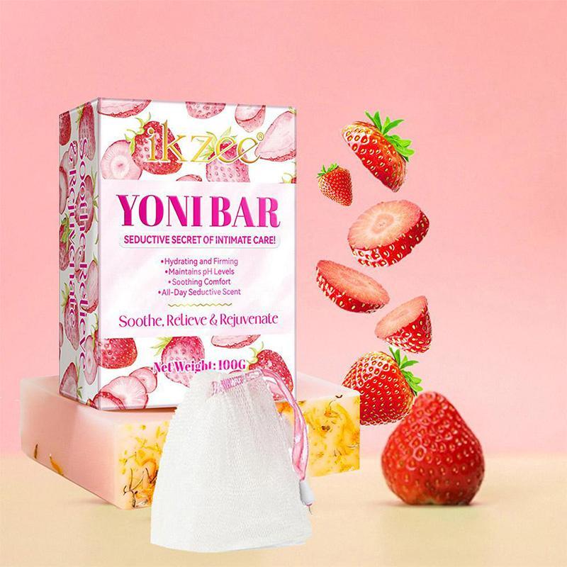 100g IKZEE YONI Bar Strawberry Soap, Women's Soap, Free Random Color Bubble Net, All-natural Soap, Light Fragrance, Skin Cleansing,  Wash Away Odor, Body Cleansing Soap, Fall Gift