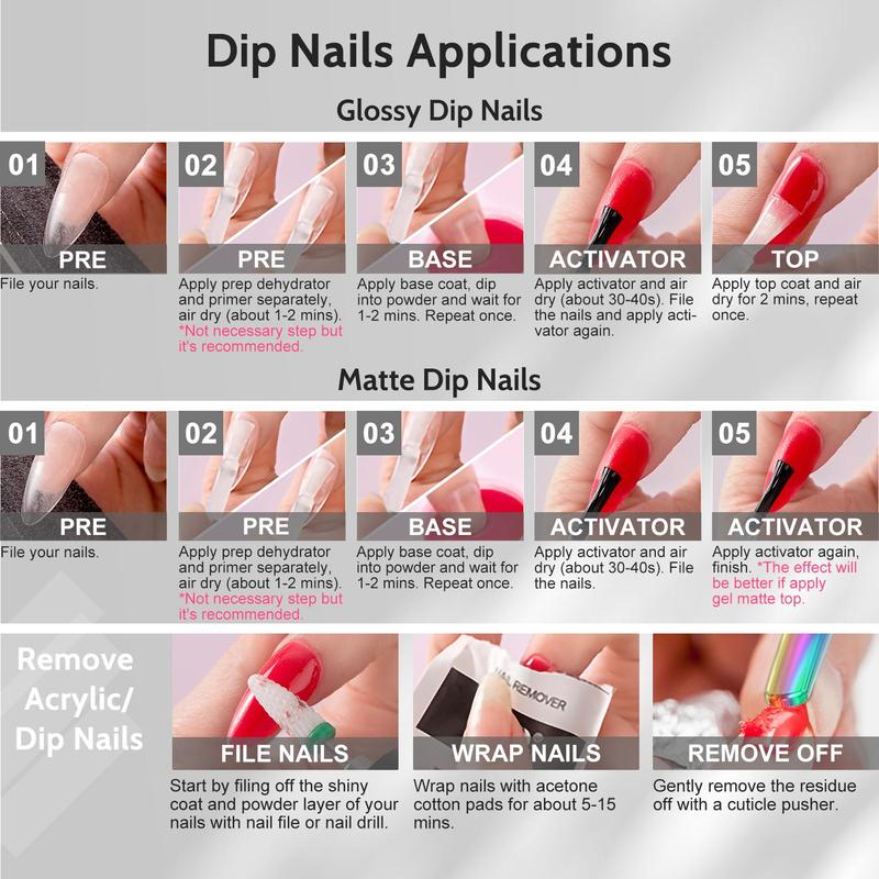 Dip Powder Nail Starter Kit, 12pcs set Dip Powder & Essential Base Top Coat Activator & Brush & Nail File & Stick, Nail Art Kit For Home Salon