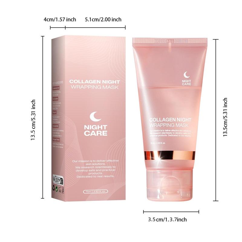 Collagen Overnight Wrap Mask, 2 Boxes Hydrating & Firming Facial Mask with Brush, Gentle on All Skin Types, Facial Skin Care Product for Women & Men, Christmas Gift