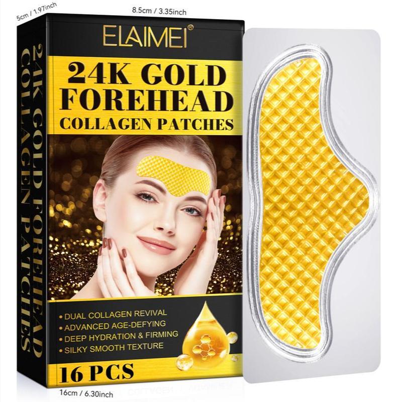 24k Gold Collagen Forehead Patches, 16pcs box Moisturizing Forehead Patches, Smoothing Skin Care Patches, Suitable for Men and Women