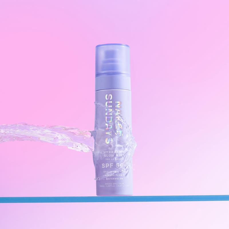 Naked Sundays SPF50+ Hydrating Glow Mist - Topping Up Facial Sunscreen Skincare with Hyaluronic Acid