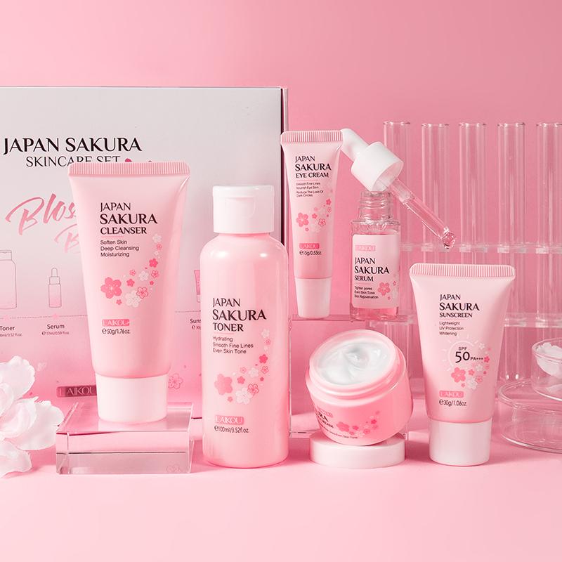 6-Piece Sakura Skin Care Set - Cleanser, Lotion, Essence, Eye Cream, Essence Cream - Moisturizing, Nourishing, Anti-Aging - Perfect Gift Set for Kids Moisturize Skin Repair Comfort Moisturizer Moisture Hydrate Hydrate