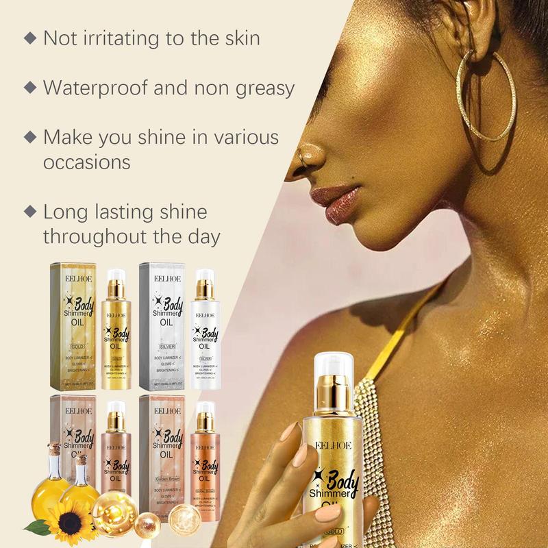 Glitter Body Oil, 4 Counts set Long Lasting Shimmering Body Glitter Oil for Christmas Gift, Body Care Product for Women & Girls, Suitable for All Skin Types