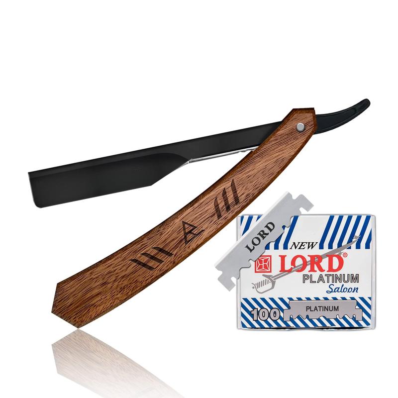 Straight Razor | Professional Barber Rose Wooden Razor with Black blade holder for men with 100 Single Edge Blades │slide-out design