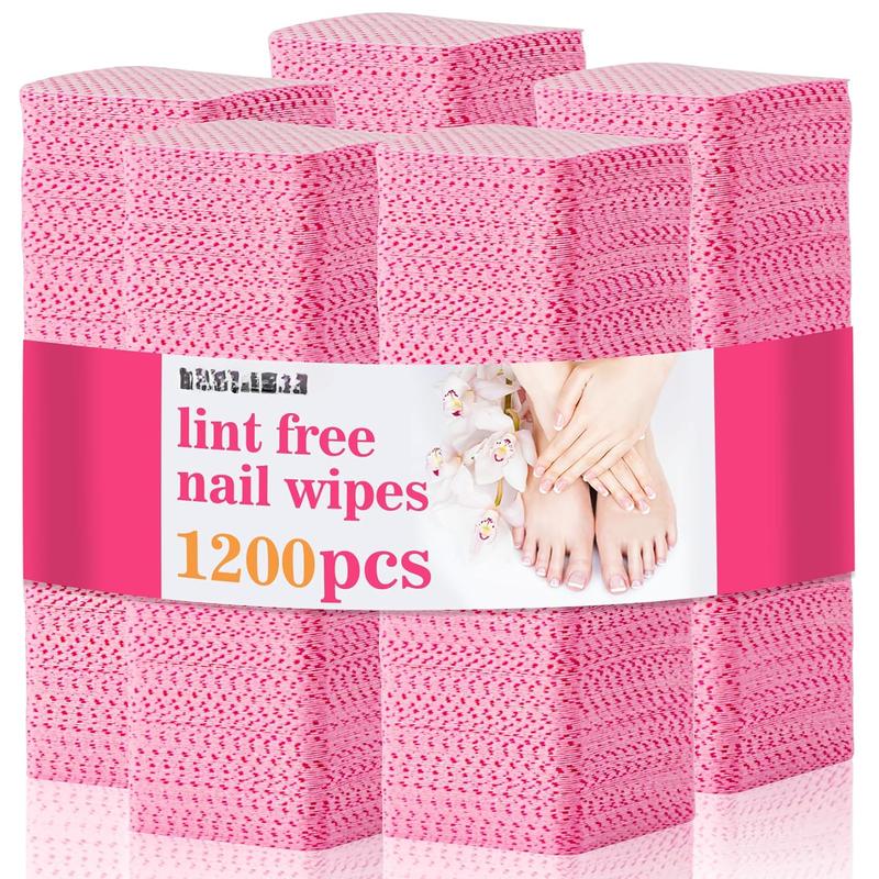 1200 Lint Free Nail Wipes - Pink Acetone Nail Polish Remover Wipes Lint Free Nail Wipes Pads Gel Nails No Lint Nail Glue Wipes Eyelash Extensions Toallitas Para Uñas Sin Pelusa Nail Supplies