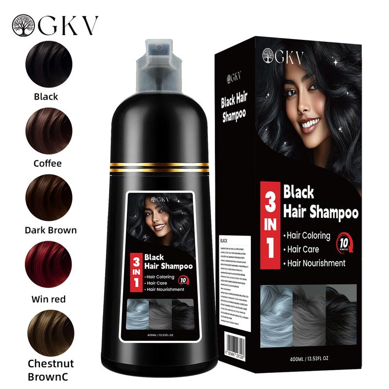 GKV 3 in 1 Hair Color Shampoo - Various Colors to Choose from, Herbal Ingredients Natural Shampoo, Botanical Hair Care, Black Hair Dye