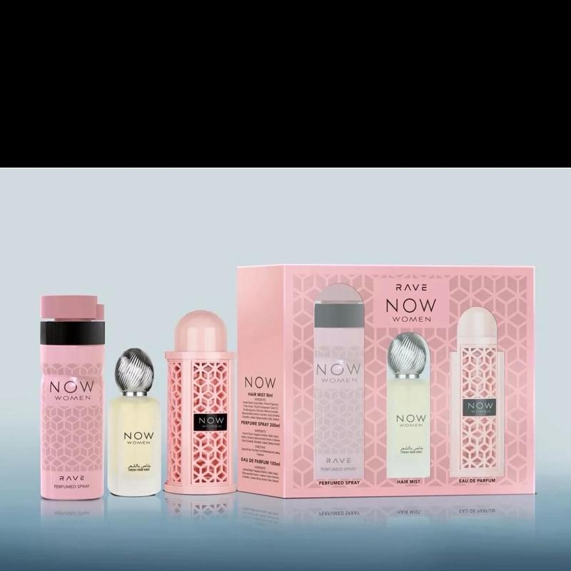 Lattafa Rave Now Pink 3pc Set: 3.4oz EDP Spray + 1.7oz Hair Mist + 6.7oz Body