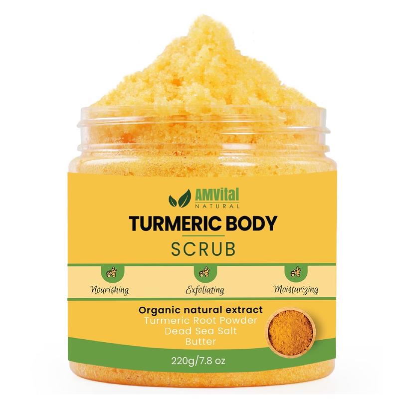 AMVital Turmeric Body Scrub - Acne, Dark Spots, Exfoliate Natural Handmade Scrub Body Wash Exfoliant Sugar Glow Turmeric Brightening Body Care Gentle