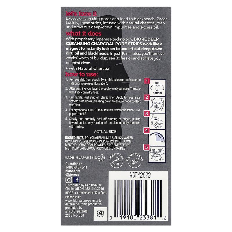 Biore Deep Cleansing Pore Strips, Charcoal, 18 Nose Strips