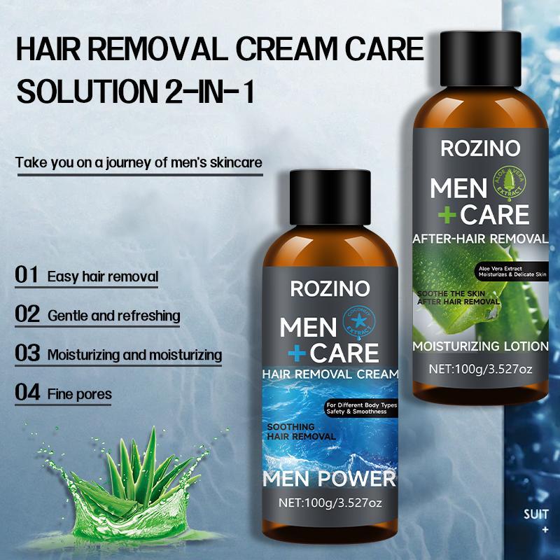 Men's Hair Removal Cream & Aftershave Lotion, 2 Counts box Gentle Hair Removal Cream, Long Lasting Hair Removal Product for Men