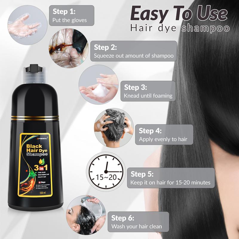 MEIDU 3 in 1 Hair Dye Shampoo-Contains Ginseng Extract,Can cover gray hairs,Herbal Ingredients,Plant Haircare,black hairdye