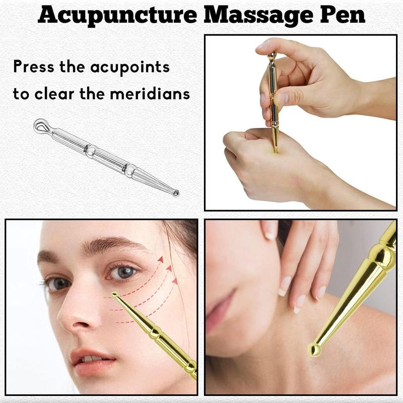 Stainless Steel Acupuncture Massage Pen, Double Headed Body Point Probe Pen, Manual Deep Tissue Massage Tool for Facial Reflexology Massage and Full Body Meridian