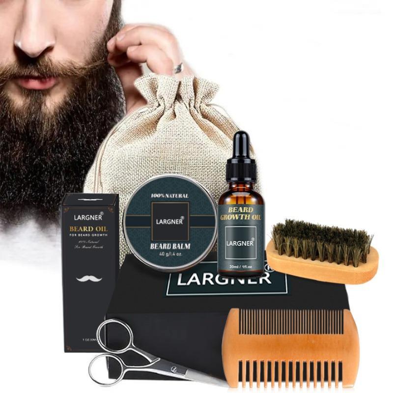 Comfort Beard Care Kit, 6 Counts set Beard Styling & Hair Care Product for Men, Including Beard Oil Beard Shaving Brush Beard Comb Beard Shaping Tool