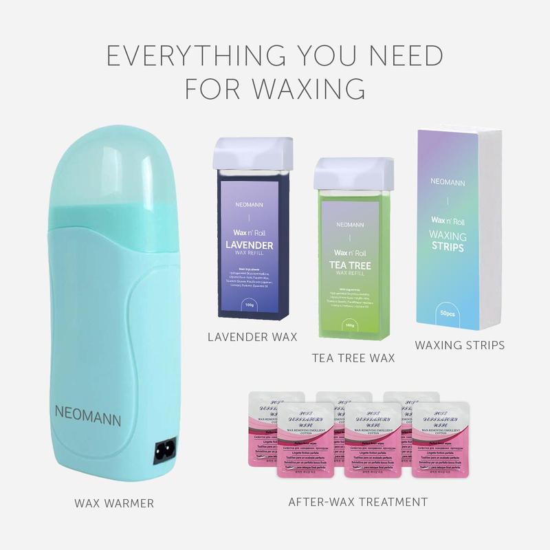 Hair Removal Waxing Kit, 1 Box Roll On Wax Warmer & Wax Strips & After Wax Treatment, At Home Waxing Kit for Women Men