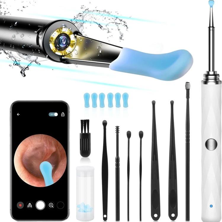 Ear Wax Removal Tool with 1080P Camera and Light - FSA HSA Eligible Ear Cleaner Kit, Includes 6 Spoons, Compatible with iOS & Android, Perfect for Safe and Precise Ear Cleaning (Black) Wireless Gentle