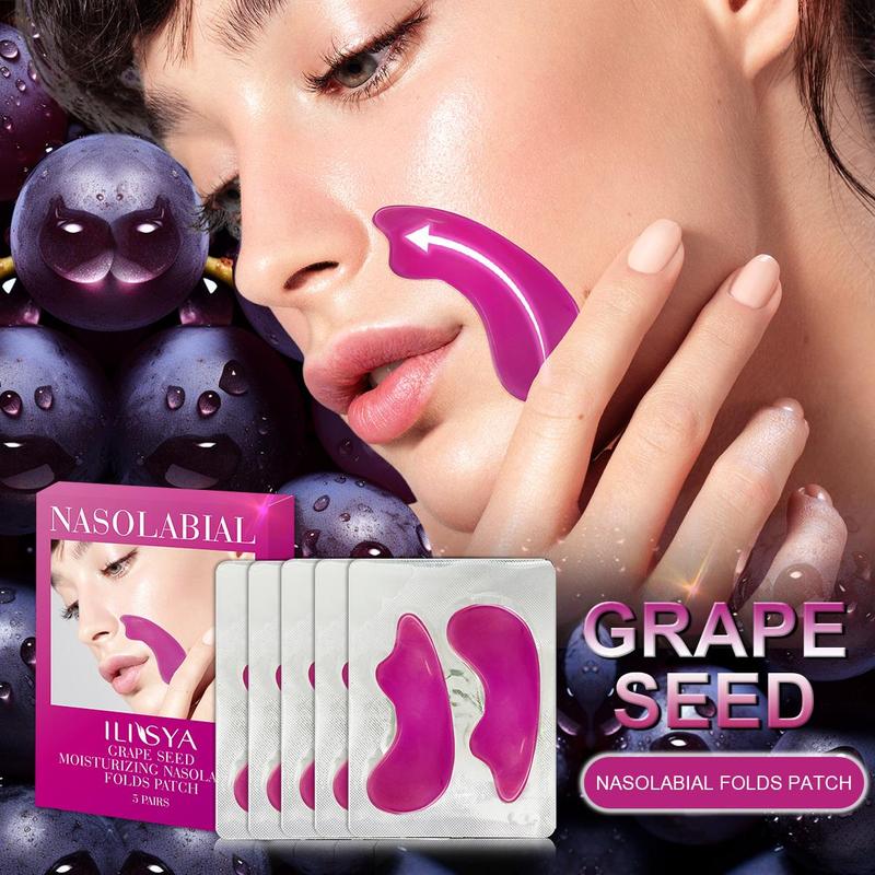 Grape Seed Face Mask, 5 Pairs Moisturizing Nasolabial Folds Patches for Improving Elasticity, Facial Skin Care Products for Women & Men