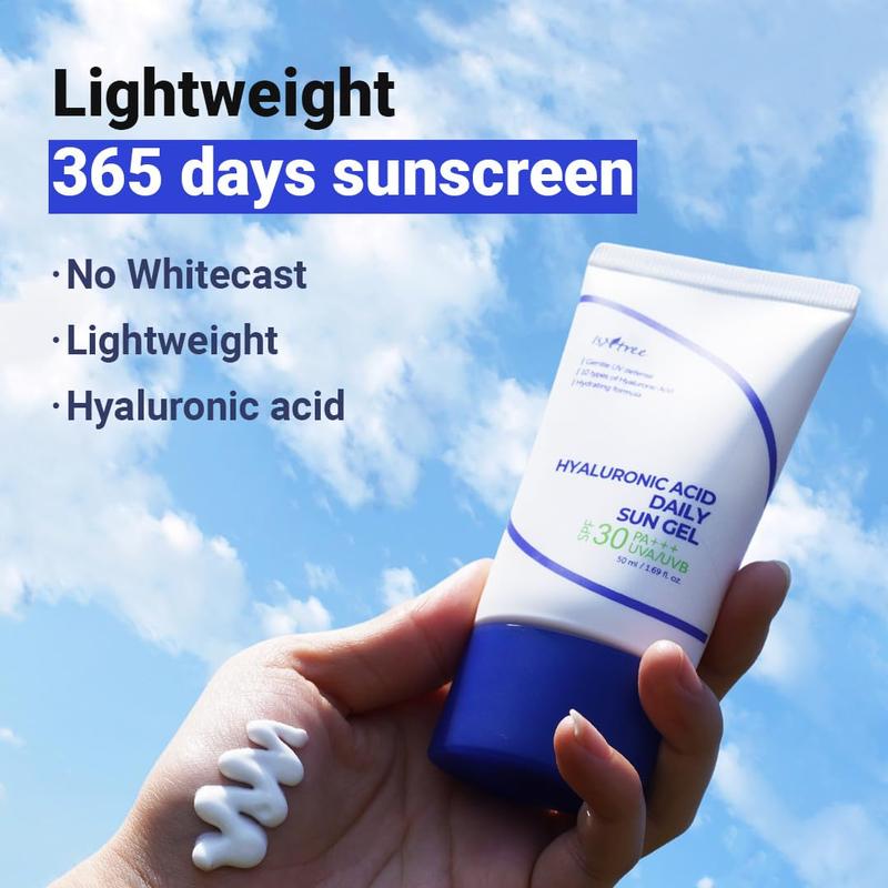 ISNTREE Hyaluronic Acid Daily Sun Gel 50ml, 1.69 fl oz | SPF 30 PA+++ | Moisturizing Sunscreen | No White Cast | Lightweight | Mild Formula | Korean Skincare Facial Gentle