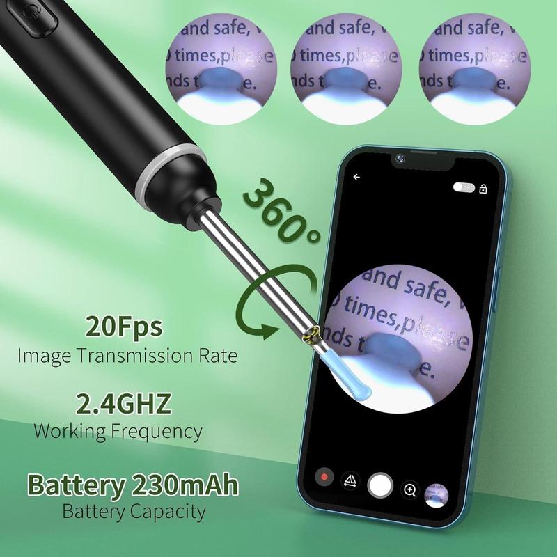 Earwax Cleaning Tool with Camera, Equipped with 6 LED Lights, 3mm Lens Diameter, and 7 Replaceable Silicone Ear Spoons, Compatible with iPhone, iPad, and Android Systems, Christmas Gift