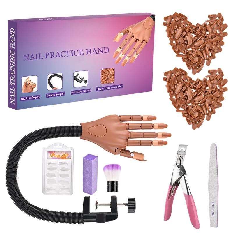 Practice Hand for  Nails,  Practice Hand,  Trainning Hand, Flexible  Practice Hand Kits with 200 count  Tips,  Files and Clipper,  Supplies for  Techs