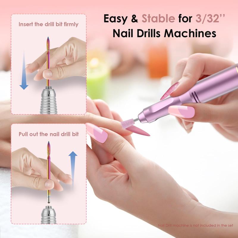 26pcs Nail Drill Bits Set, 3 32inch Professional Ceramic Safety Bits for Nail Drill, Diamond Cuticle Efile Nail Drill Bits, Remover Bits for Acrylic Gel Nail Tech Manicure Pedicure, Home Salon