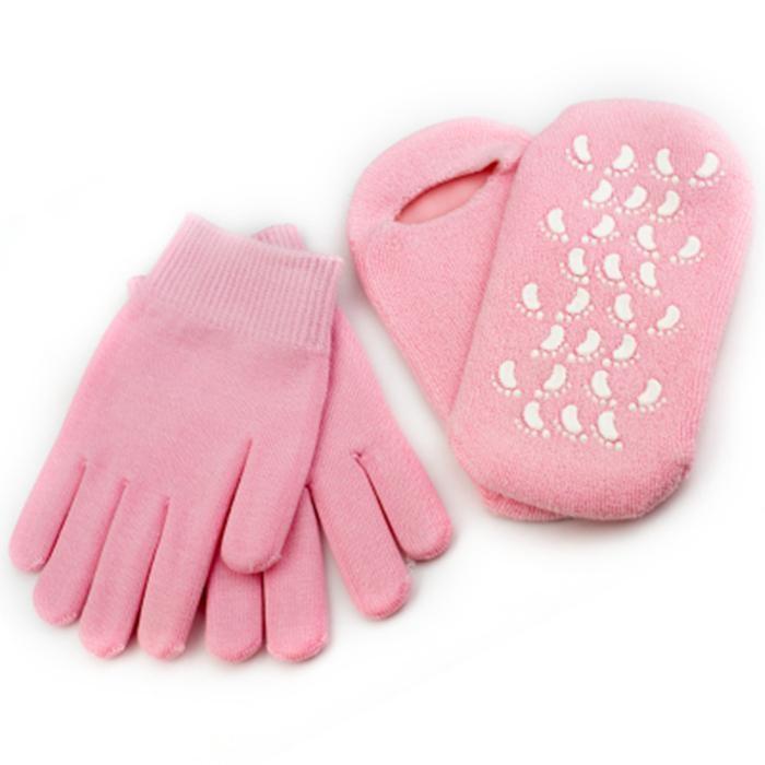 Moisturizing Gel Socks and Gloves Spa Gloves and Socks Set Skin Care Winter Socks for Dried Cracked Feet and Hands Pink Moisturizing Gel