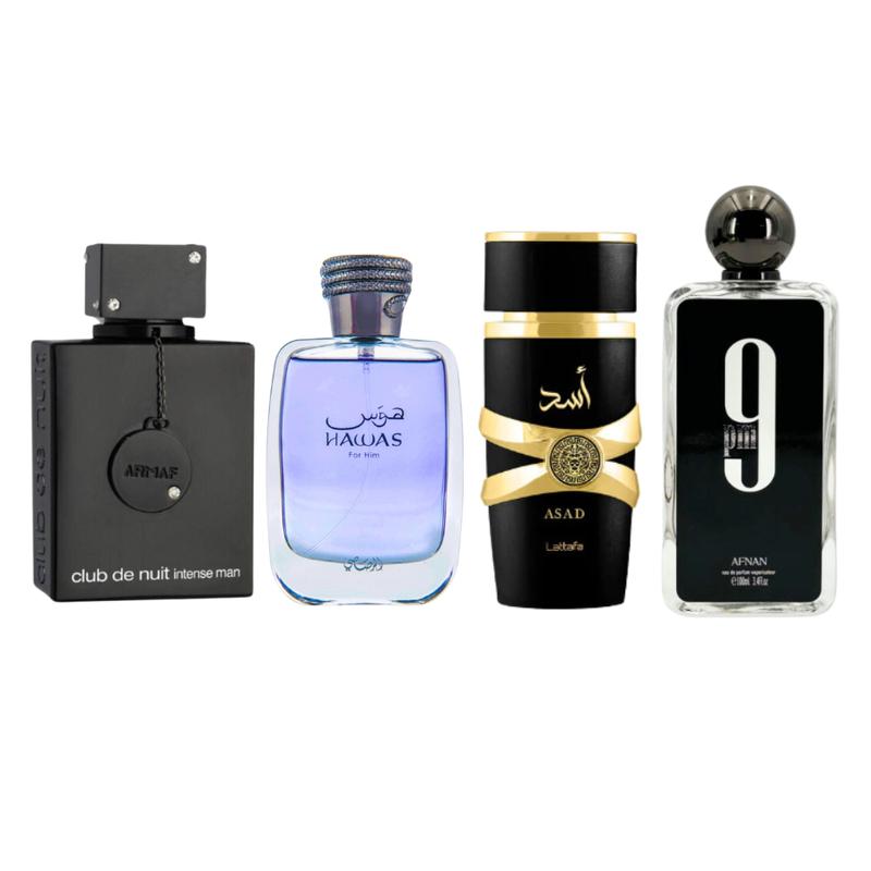 MEGA COMBO SET FOR MEN ARMAF CDN INTENSE MAN 3.6FL.OZ, HAWAS FOR HIM 3.4FL.OZ, ASAD 3.4FL.OZ & 9 PM 3.4FL.OZ