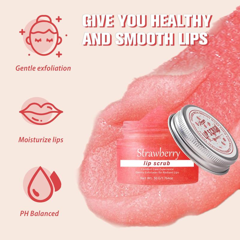 Strawberry Watermelon Coconut Rose Lip Scrub, Moisturizing Lip Care Scrubs for Exfoliating Fade Lip Lines Removing Dead Skin, Improving Lip Skin & Dark Lip