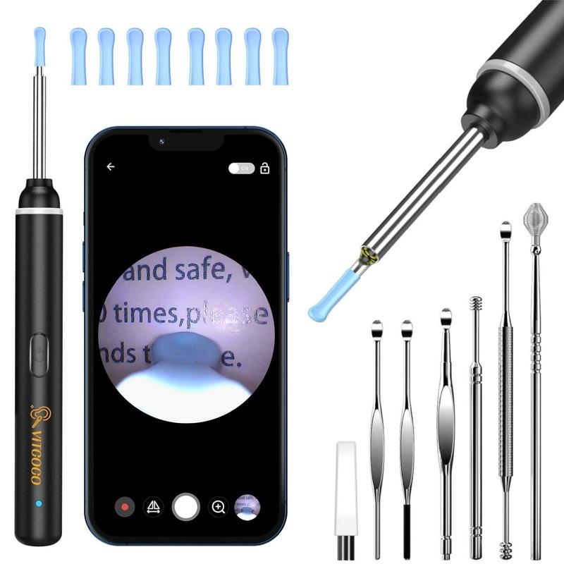 Earwax Cleaning Tool with Camera, Equipped with 6 LED Lights, 3mm Lens Diameter, and 7 Replaceable Silicone Ear Spoons, Compatible with iPhone, iPad, and Android Systems, Christmas Gift