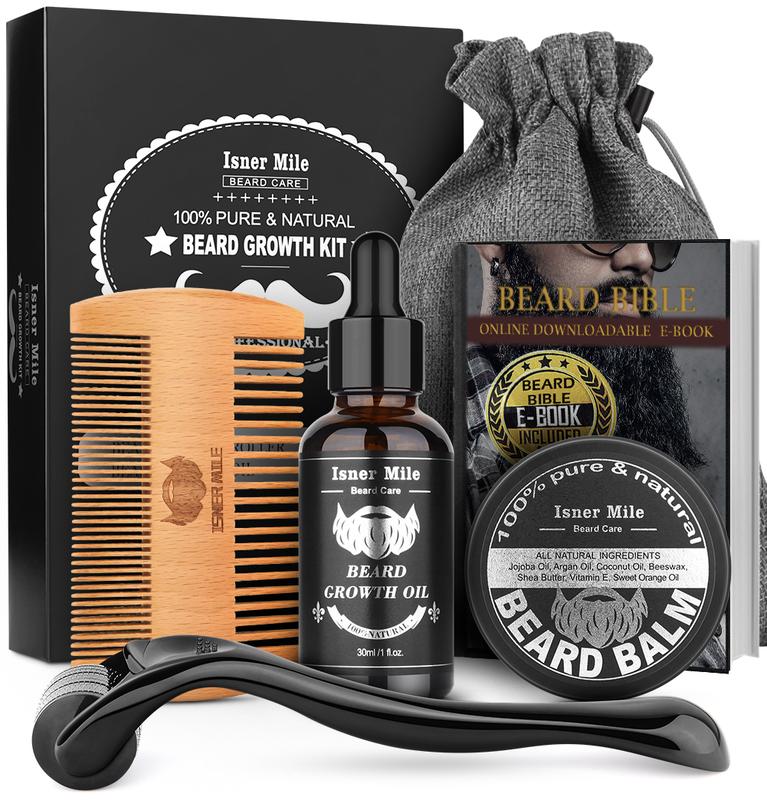 Beard Grooming Kit, Men's Gift Kit with Beard Oil for Beard, Beard & Mustache Facial Hair Care, Conditioner Balm, Handmade Comb, Storage Bag, Gifts for Men Him Dad Father Husband Boyfriend