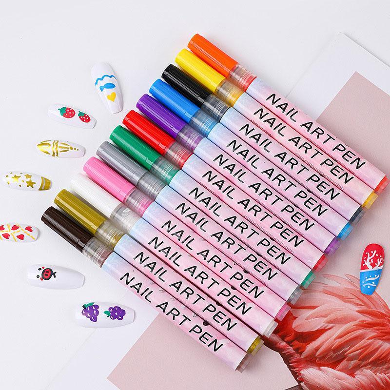 Waterproof DIY Graffiti Nail Art Pen Set, 12pcs set Colorful Acrylic Marker Pen, Professional Nail Art Tool for Women & Girls