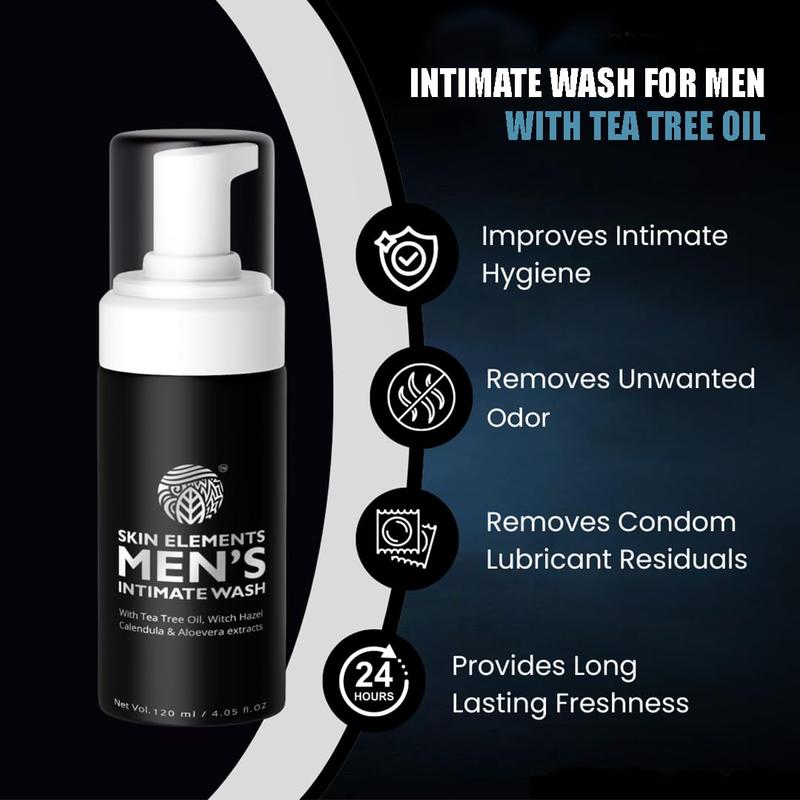 Skin Elements Intimate Wash for Men with Tea Tree Oil | pH Balanced Foaming Hygiene Wash | Prevents Itching, Irritation & Bad Odor | 4.05 fl. oz.