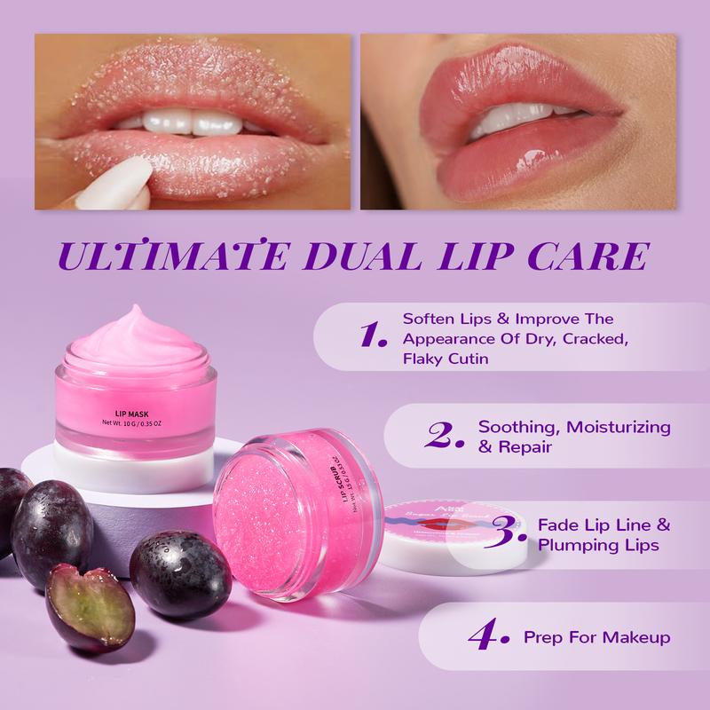 ANAiRUi Bakuchiol+Grape Lip Care Kit - Overnight Moisturizing Lip Sleeping Mask & Lip Sugar Scrub, Glossy Lip Blam for Hydrating, Lipcare Skincare Set