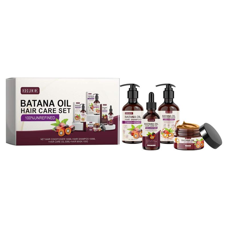 Batana Oil Hair Care Set, Hair Shampoo & Hair Conditioner & Hair Mask & Hair Oil, Moisturizing Hair Care Product for Women & Men