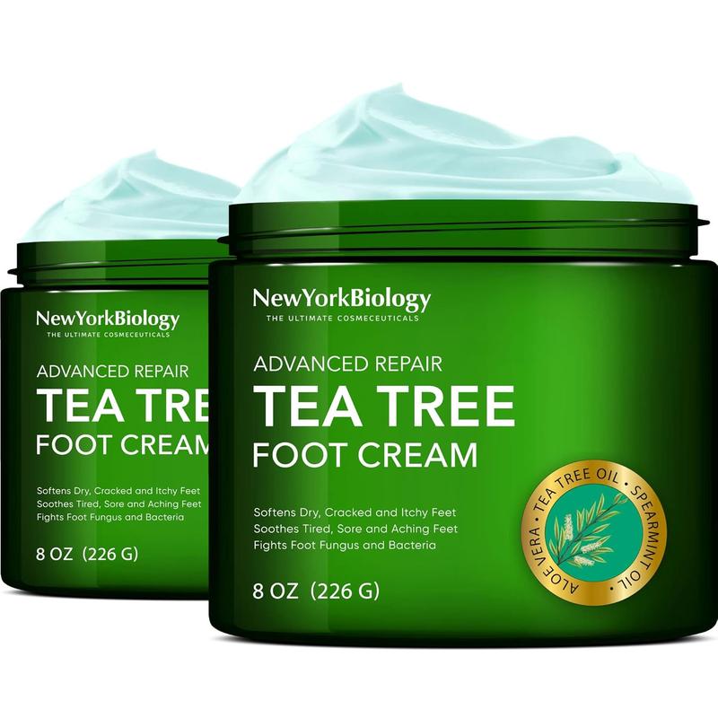 Tea Tree Oil Foot Cream for Dry Cracked Feet, Athletes Foot, Nail Fungus, Jock Itch, Ringworm, Cracked Heels and Itchy Skin - Foot Cream - 8 oz - Pack of 2