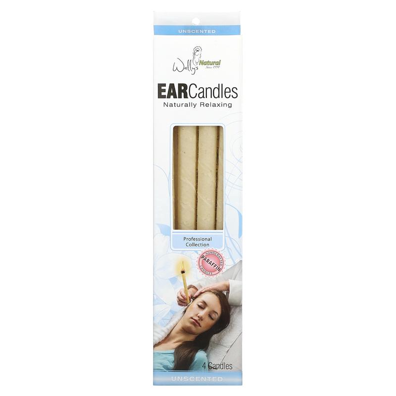 Wally's Natural Professional Collection, Paraffin Ear Candles, Unscented, 4 Pack